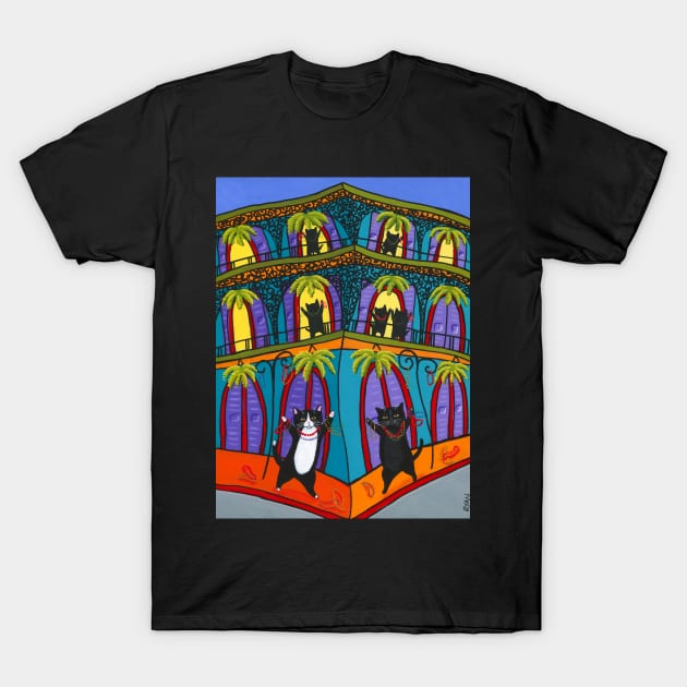 Mardi Gras Dancing Cats T-Shirt by KilkennyCat Art